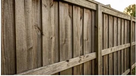 Close view of wood fence boards and rail joinery